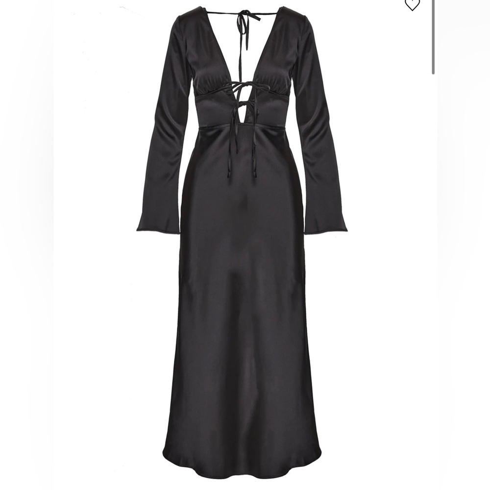 NWT Princess Polly Tashey Bias Cut Maxi Dress, Long Sleeve, Deep V, Black - US 4 - Picture 2 of 16